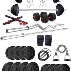 STARX 40 kg Pvc Weight With 3ft Curl, 5ft Straight Rod And Accessories Home Gym Combo